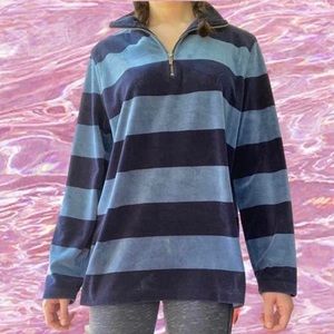 Ralph Lauren Blue Striped Long Sleeve Quarter Zip Pullover